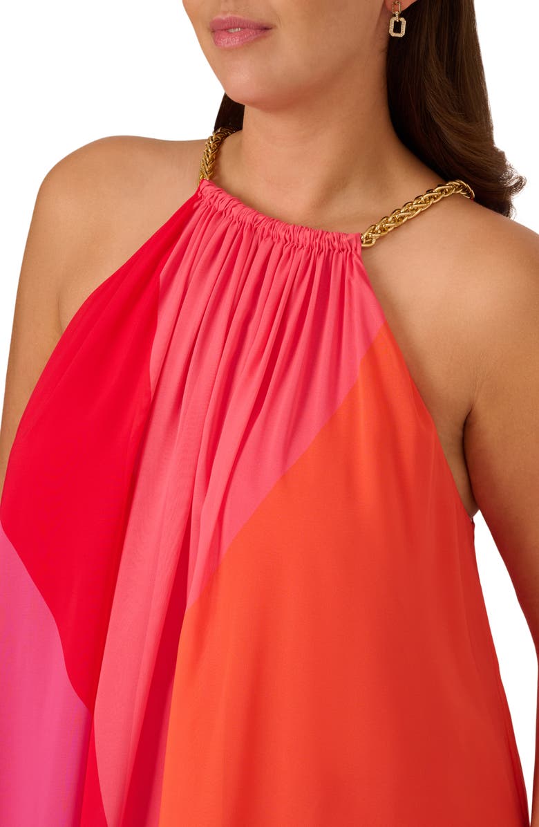 Adrianna Papell Chain Trim Colorblock Chiffon Midi Trapeze Dress, Alternate, color, 