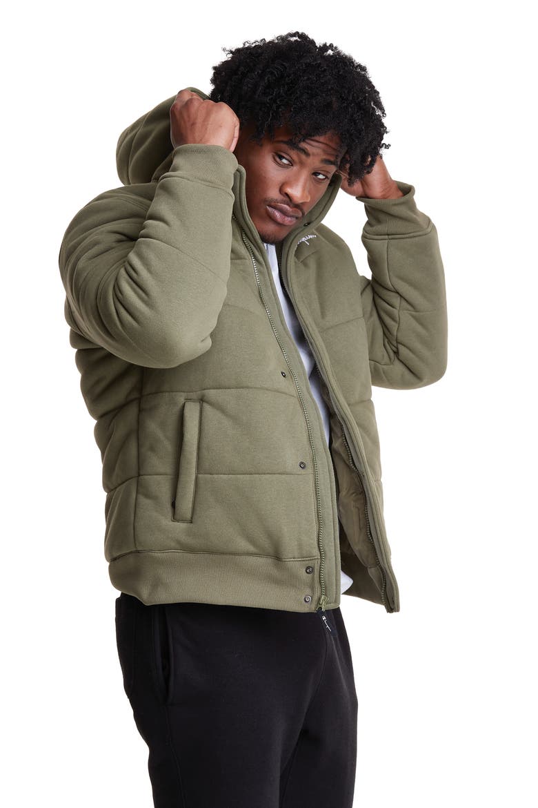 Reverse Weave Puffer Jacket, Alternate, color, CARGO OLIVE