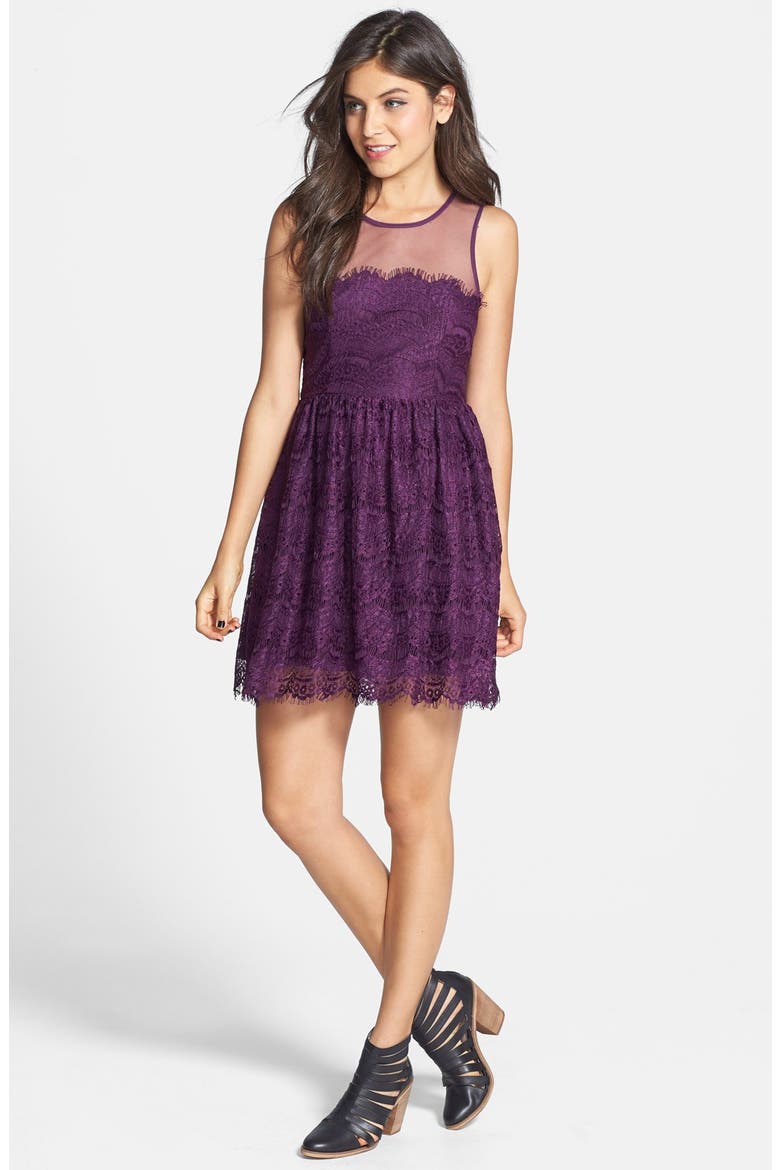 Eyelash Lace Skater Dress, Alternate, color, EGGPLANT