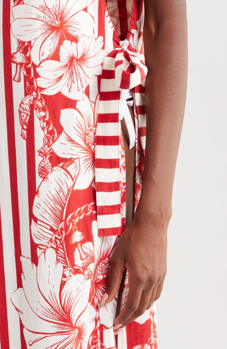 FARM Rio Floral Chains Print Cover-Up Maxi Dress, Alternate, color, Floral Chain Stripes