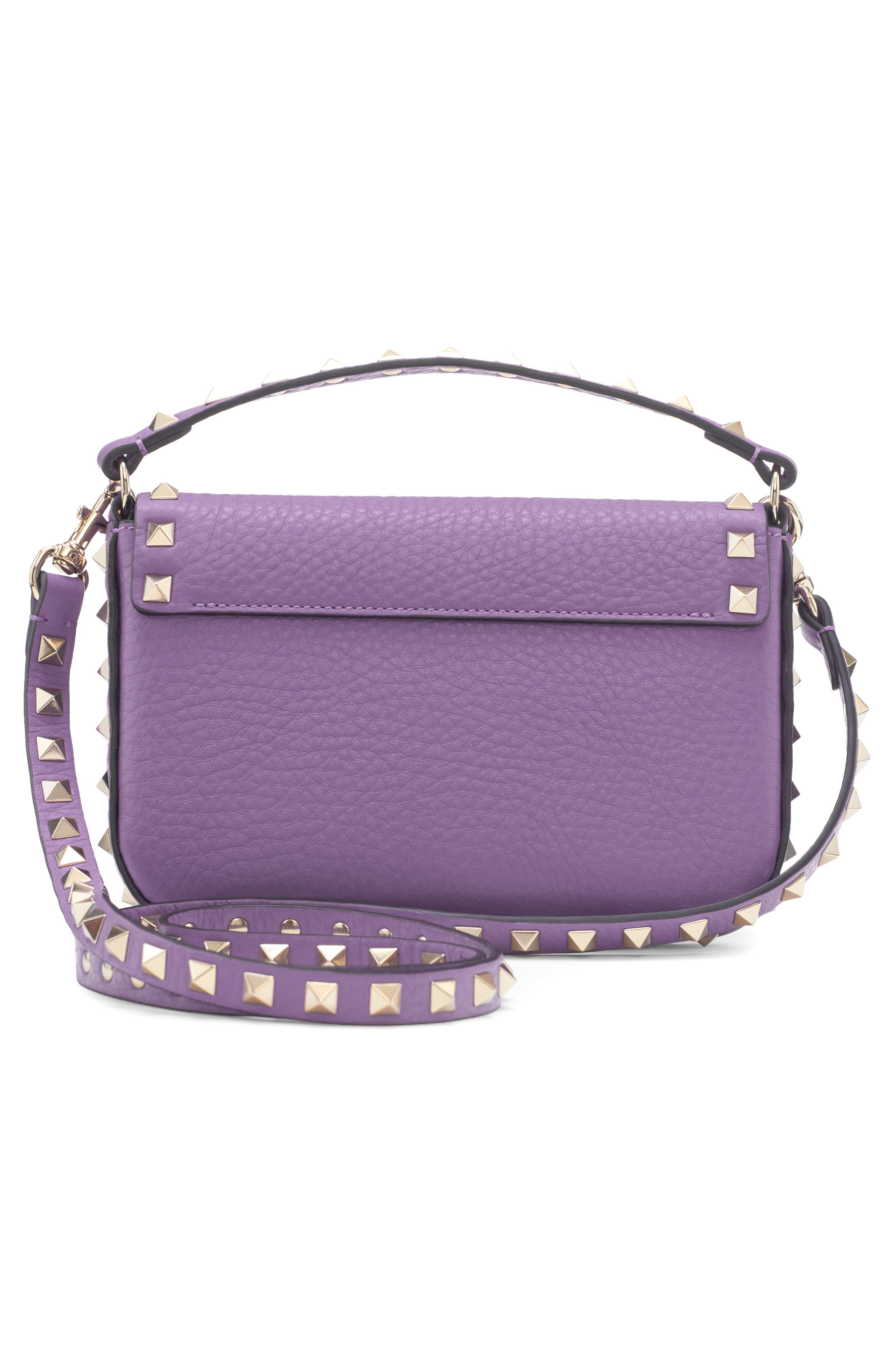 Rockstud Leather Crossbody Pouch, Alternate, color, VIOLET