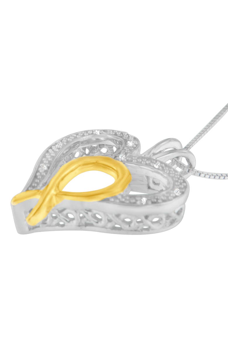 Haus of Brilliance Silver Two Toned 1/25 cttw Diamond Heart-Ribbon Pendant Necklace, Alternate, color, Yellow