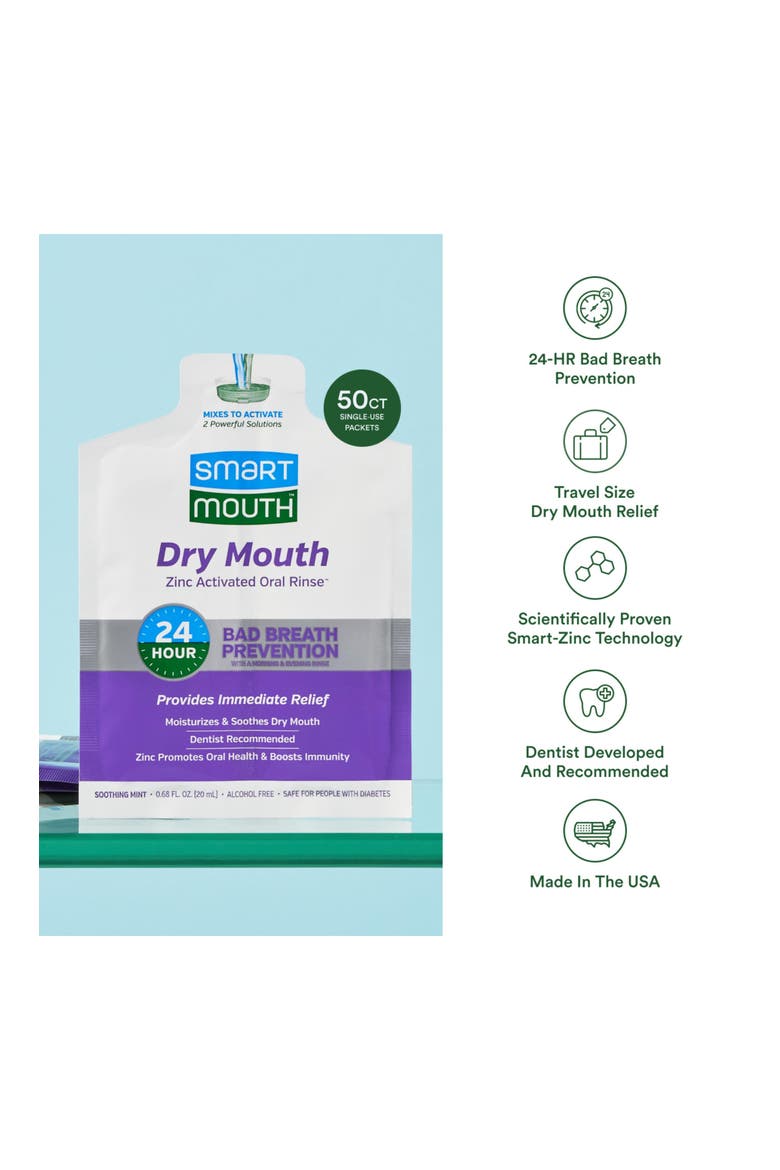 Dry Mouth Zinc Activated Travel Mouthwash Single Packs 50 Count, Alternate, color, Soothing Mint
