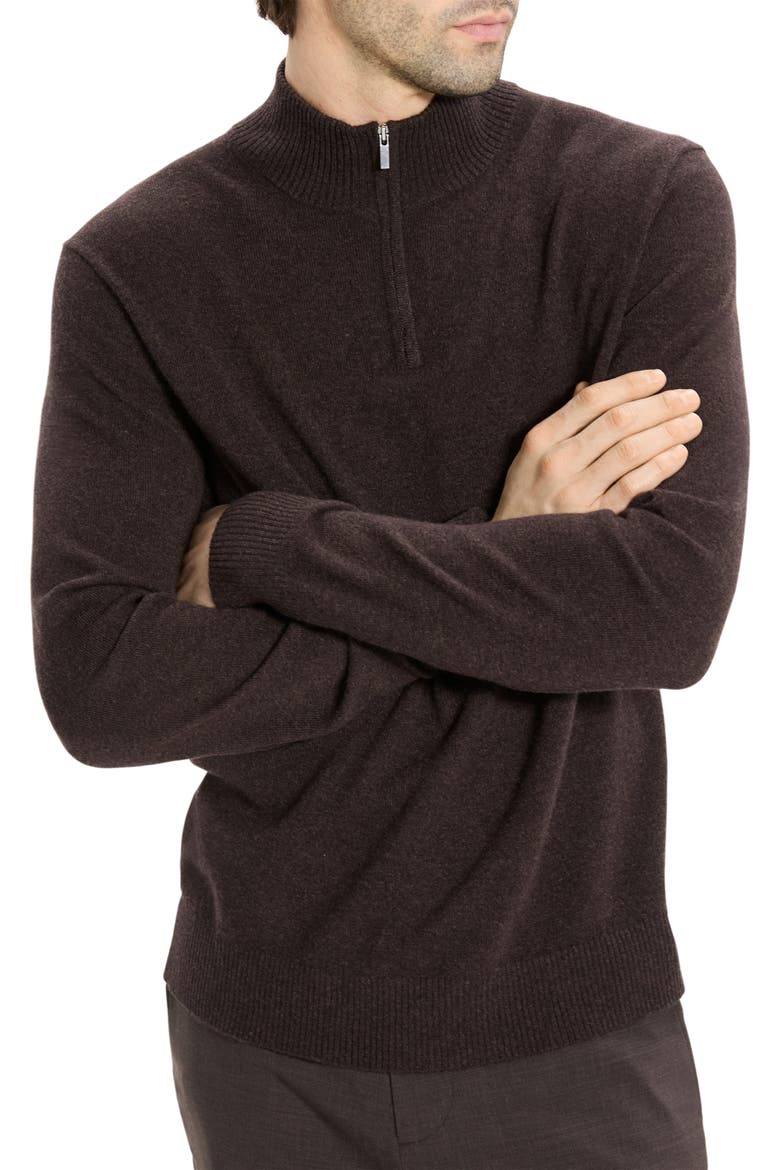 Hilles Quarter Zip Cashmere Sweater, Alternate, color, BROWNWOOD MELANGE