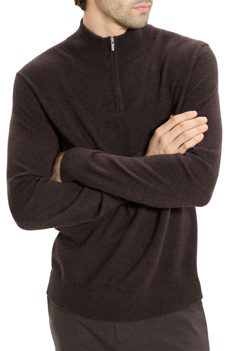 Theory Hilles Quarter Zip Cashmere Sweater, Alternate, color, Brownwood Melange