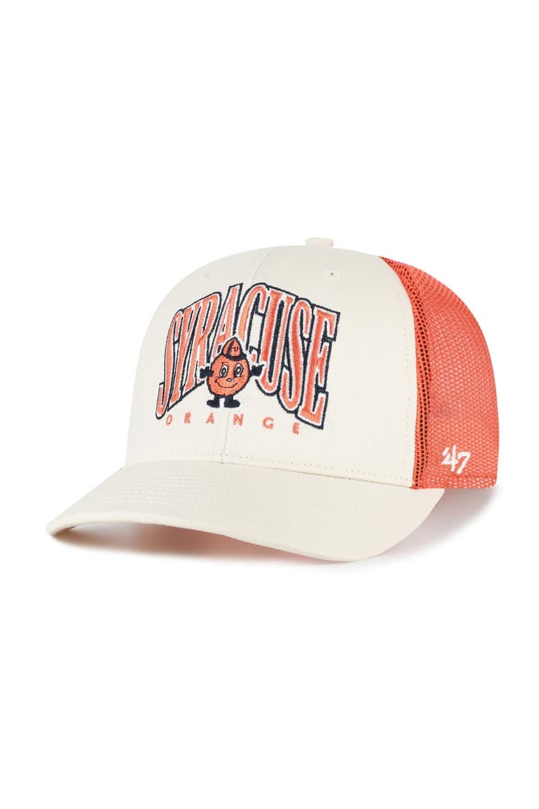 Men's '47  Natural Syracuse Orange Drawbridge Trucker Adjustable Hat, Main, color, Natural