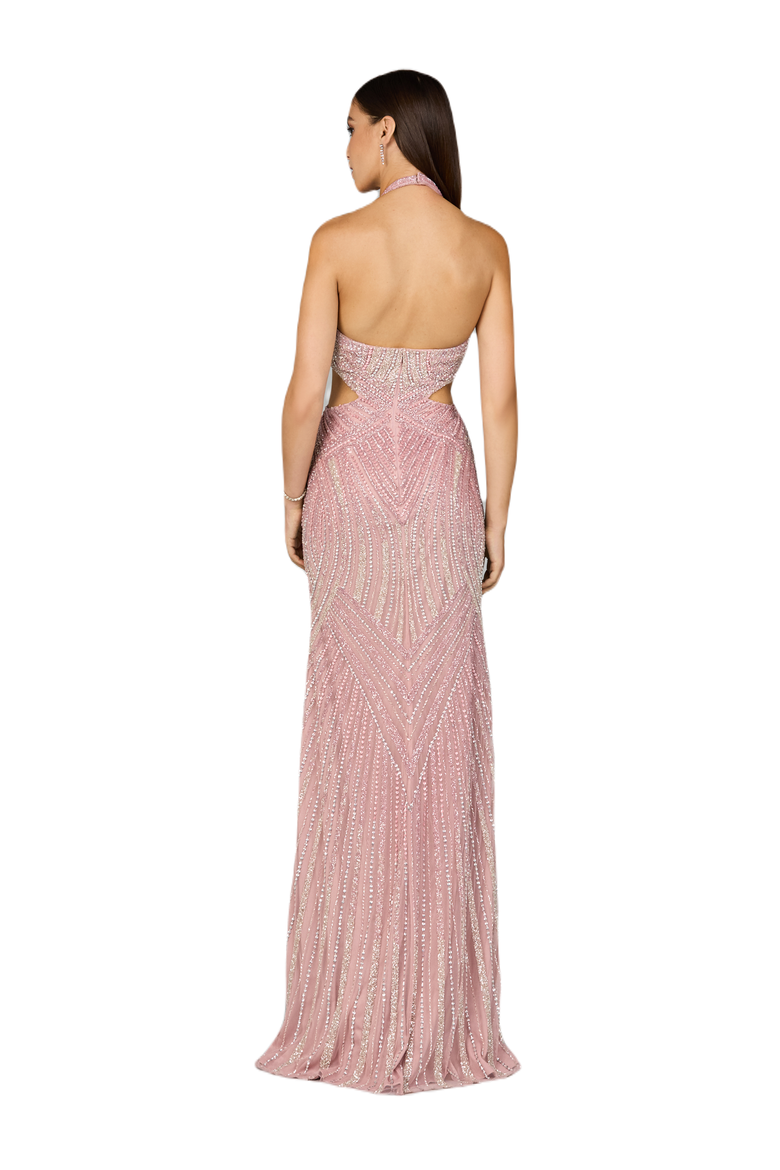 Halter Neck Beaded Dress with Cutouts, Alternate, color, Cashmere