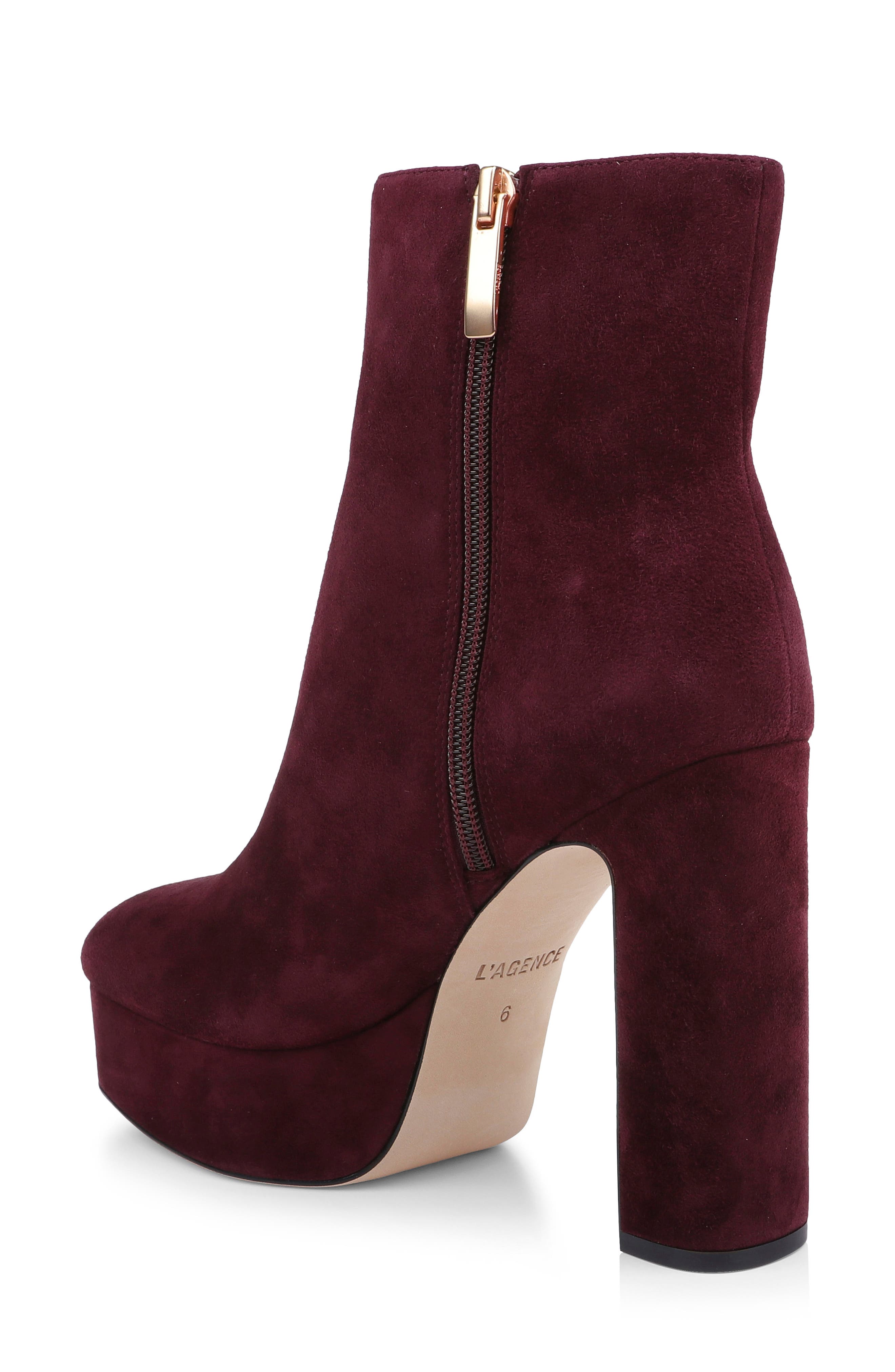 Soho Leather Platform Bootie, Alternate, color, BURGUNDY SUEDE