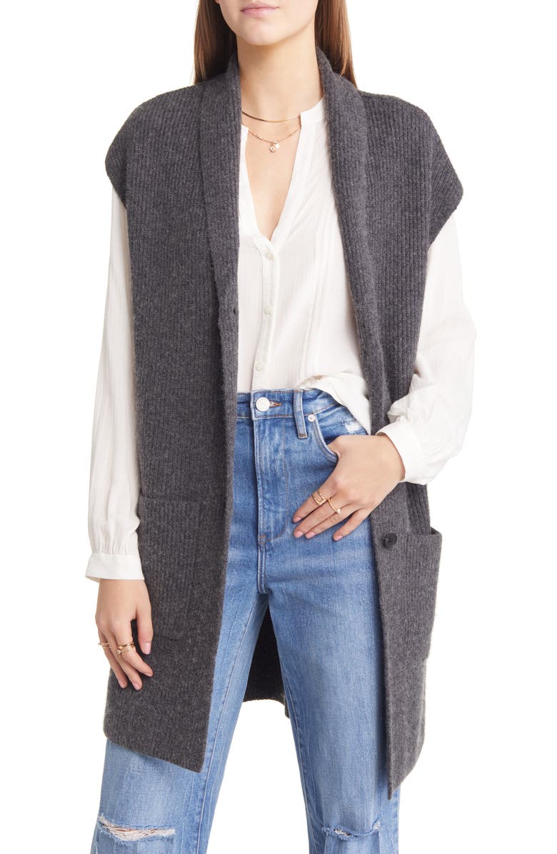 Treasure & Bond Long Ribbed Sleeveless Cardigan, Main, color,