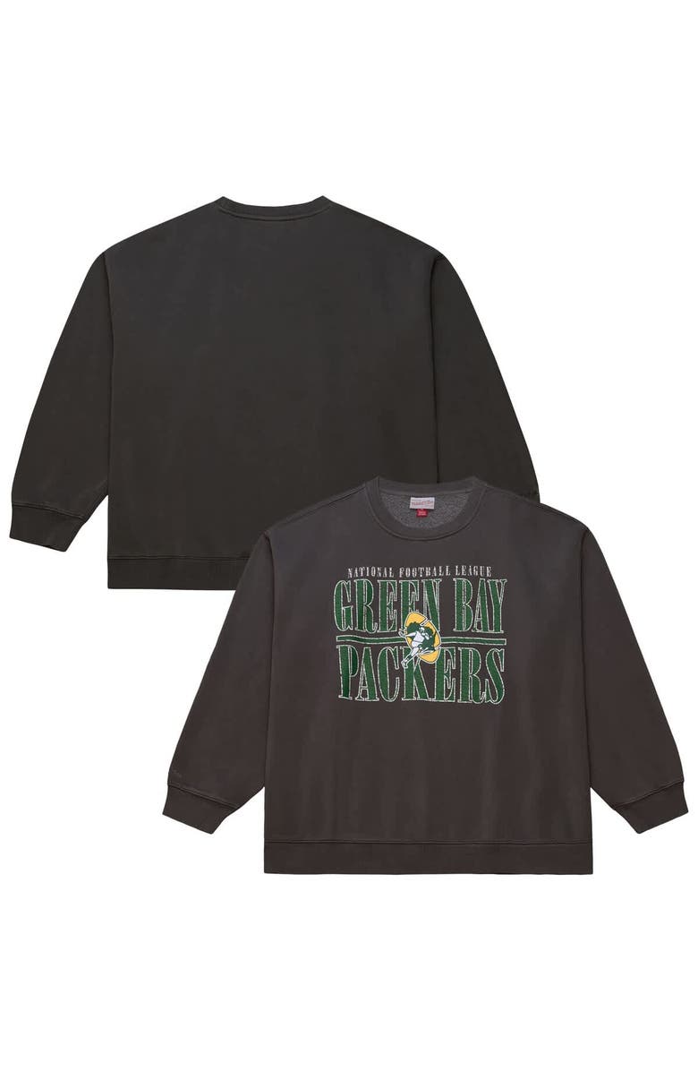 Mitchell & Ness Men's Mitchell & Ness Black Green Bay Packers Downtown Crew Vintage Logo Sweatshirt, Main, color, Black
