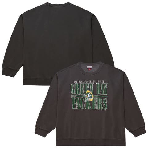 Men's Mitchell & Ness  Black Green Bay Packers Downtown Crew Vintage Logo Sweatshirt