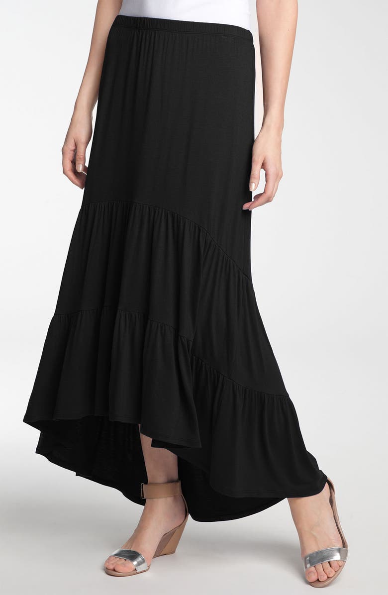 Olivia Moon Tiered Knit Maxi Skirt with High Low Hem, Main, color, 