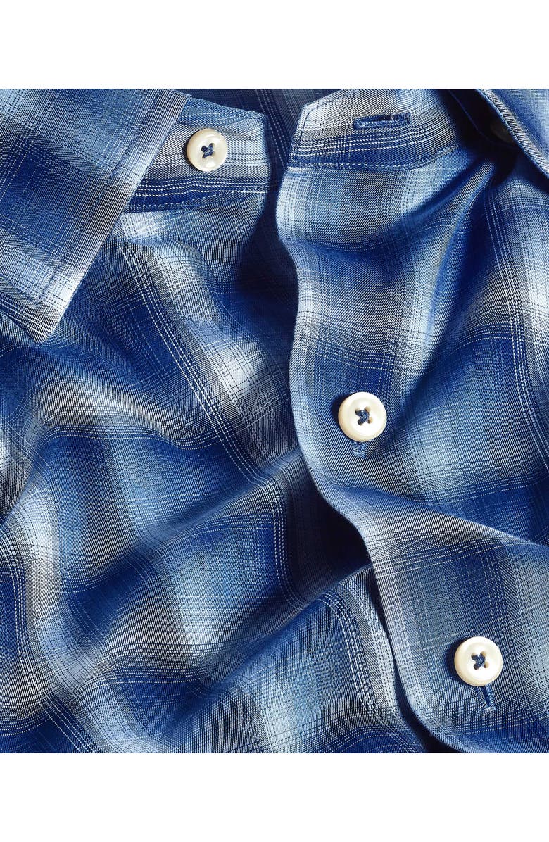 David Donahue Ombré Plaid Cotton Twill Button-Down Shirt, Alternate, color, Navy/ Blue