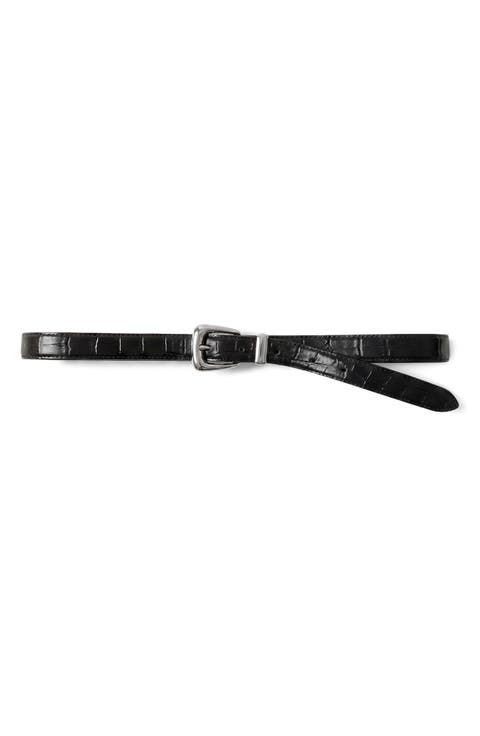 Arch Croc Embossed Leather Skinny Belt