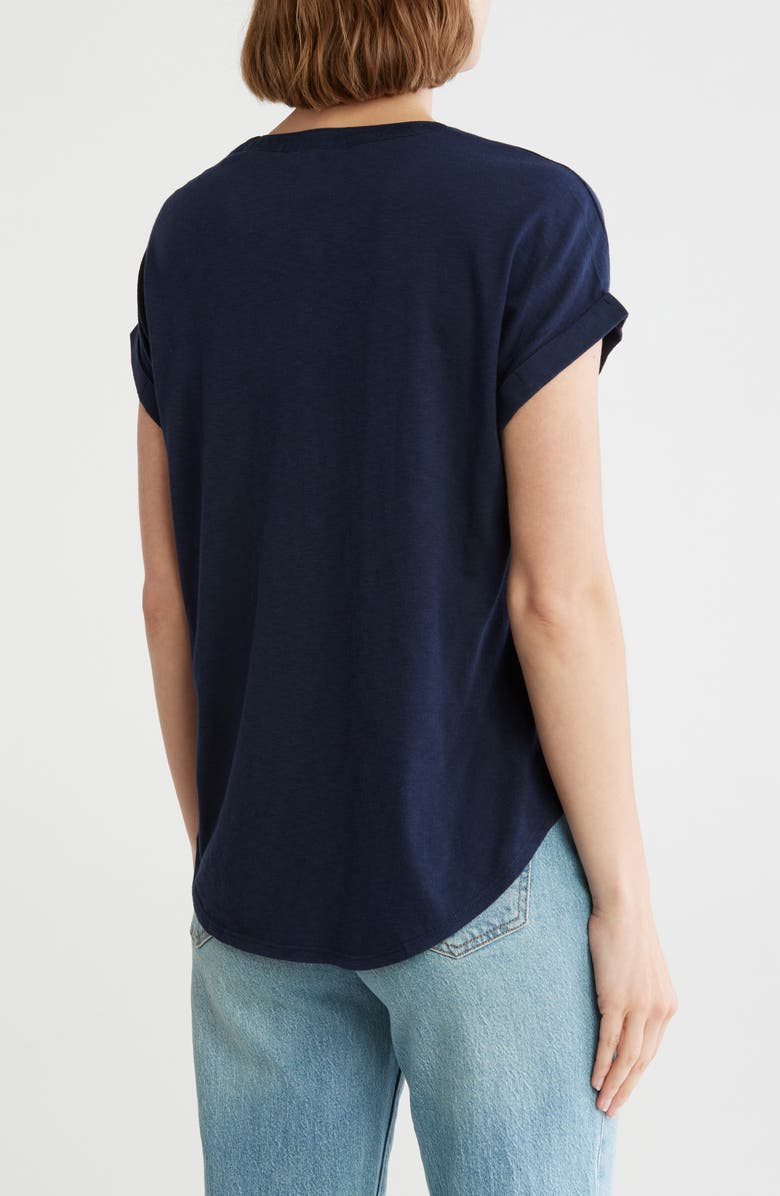 Lucky Brand Mixed Media Short Sleeve Cotton & Modal Henley, Alternate, color, American Navy
