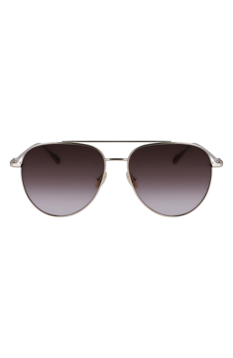 FERRAGAMO Gancini Evolution 61mm Aviator Sunglasses, Main, color, Gold/ Brown Gradient