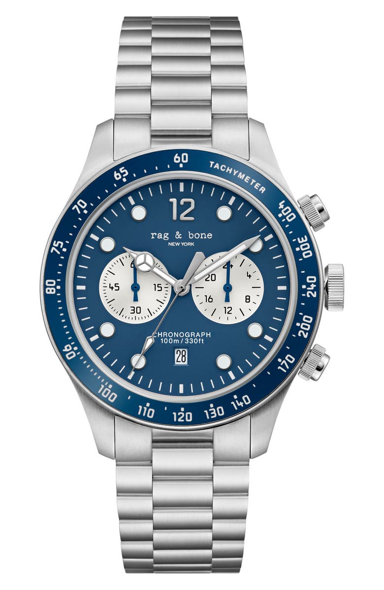rag & bone Reid Chronograph Bracelet Watch, 42mm, Main, color, Silver