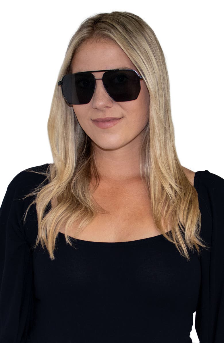 Fifth & Ninth Goldie 60mm Polarized Aviator Sunglasses, Alternate, color, Black/ Black