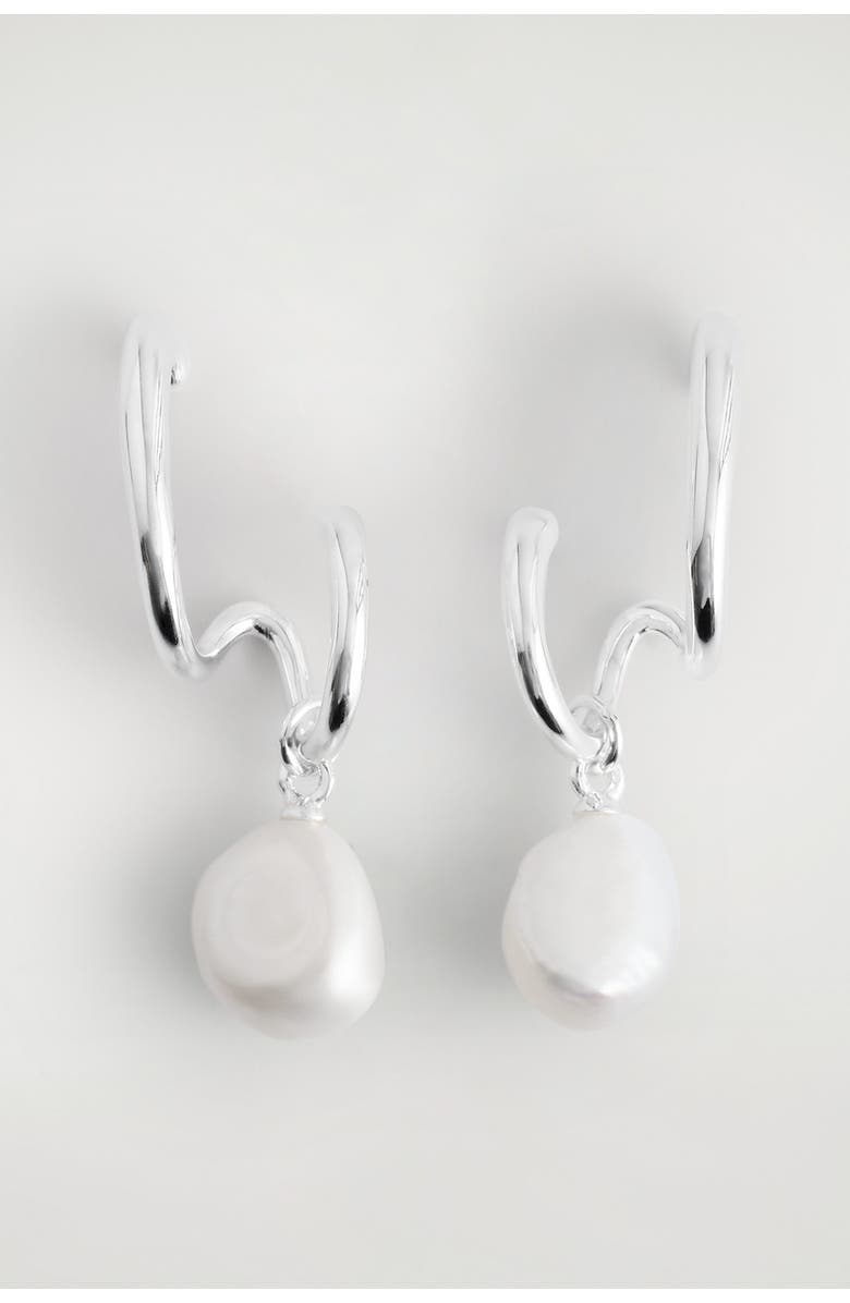 COS Double-Hoop Pearl Earrings, Alternate, color, Silver
