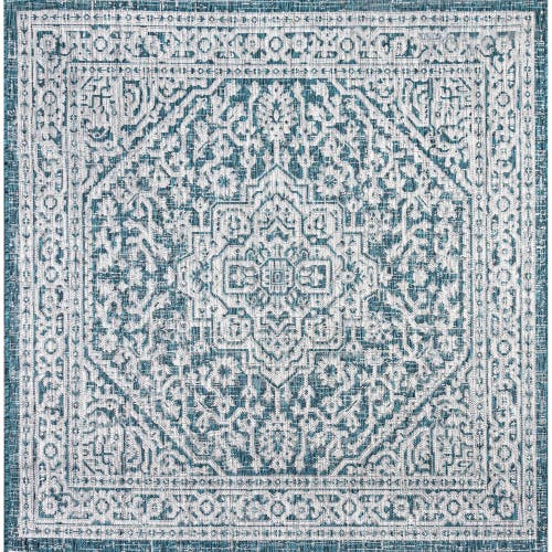 Jonathan Y Sinjuri Medallion Textured Weave Indoor/outdoor Area Rug In Teal Blue/gray