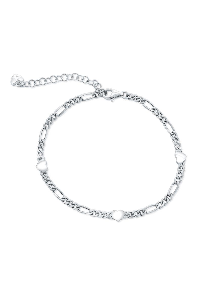 Heart Figaro Chain Bracelet, Main, color, SILVER