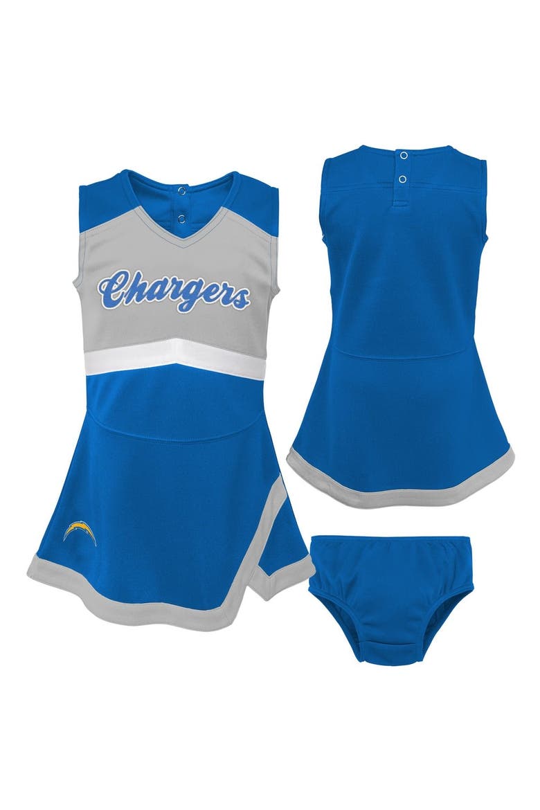 Girls Toddler Powder Blue Los Angeles Chargers Cheer Captain Dress with Bloomers, Main, color, Powder Blue