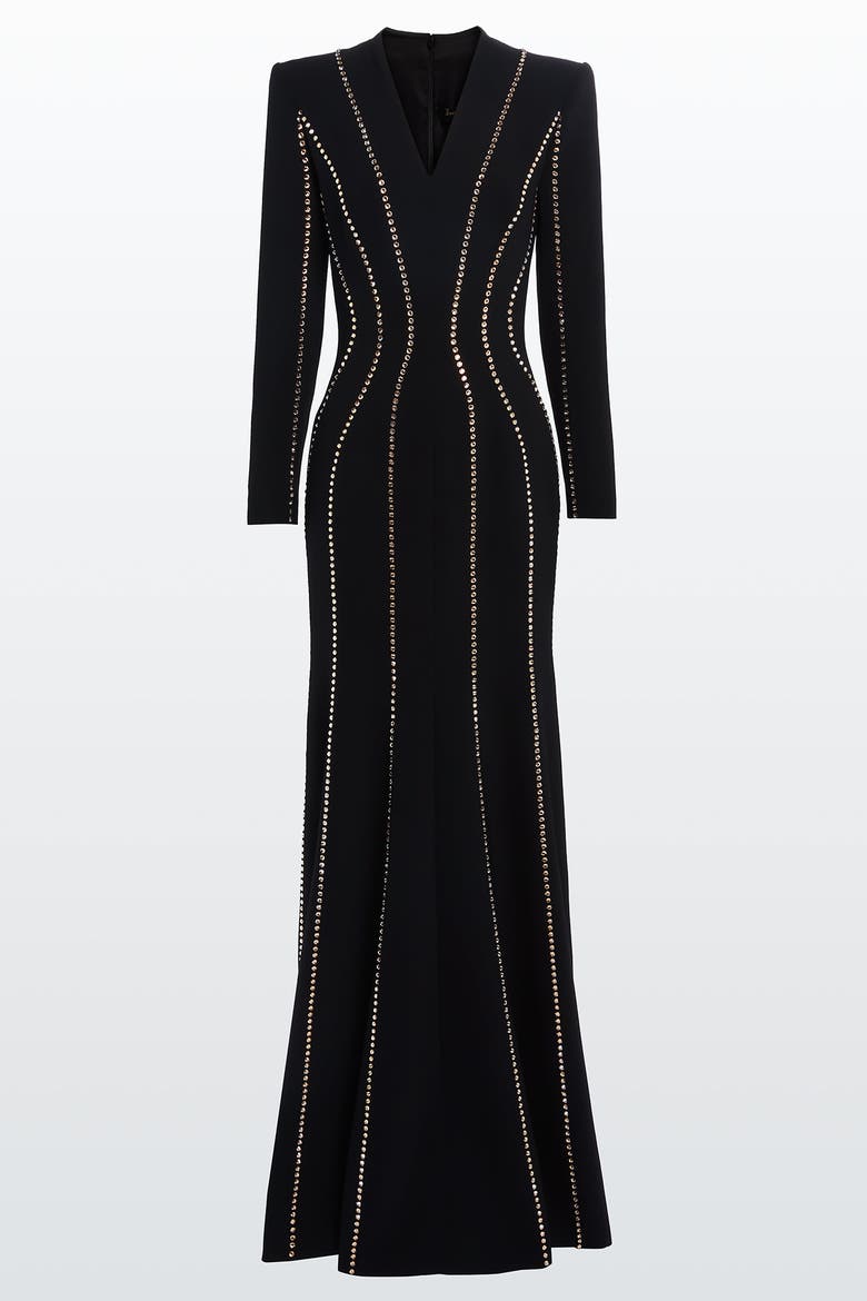 Victoire Rhinestone-Embellished Maxi Gown, Main, color, Liquorice