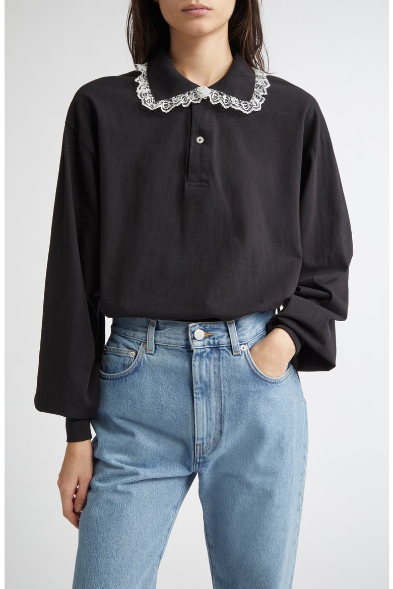 Gender Inclusive Lace Trim Polo, Main, color, BLACK