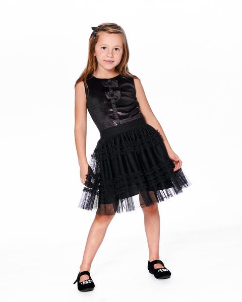 Sleeveless Bi-Material Velour and Mesh Dress (Little Kid & Big Kid)