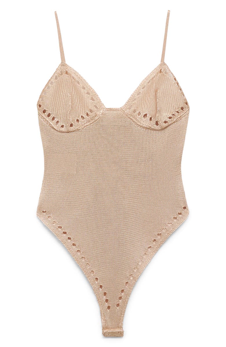 MANGO Open Stitch Metallic Bodysuit, Alternate, color, Gold