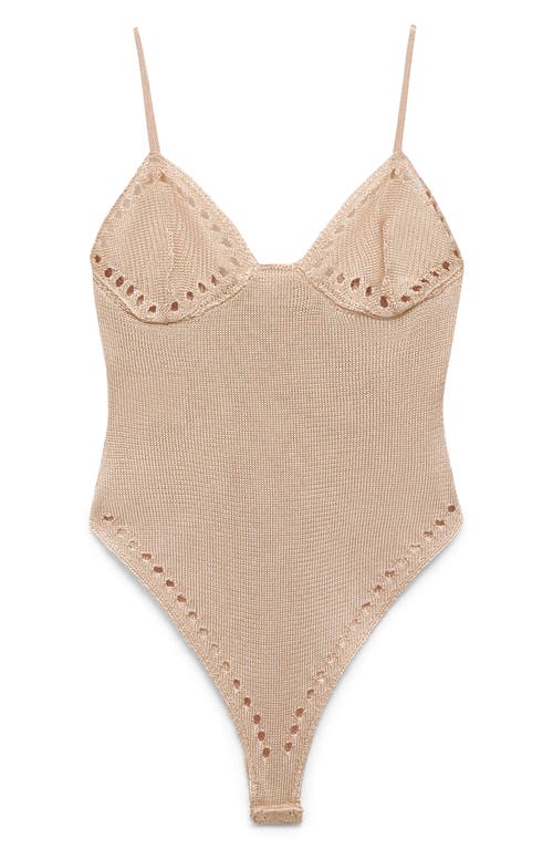 Mango Open Stitch Metallic Bodysuit In Gold