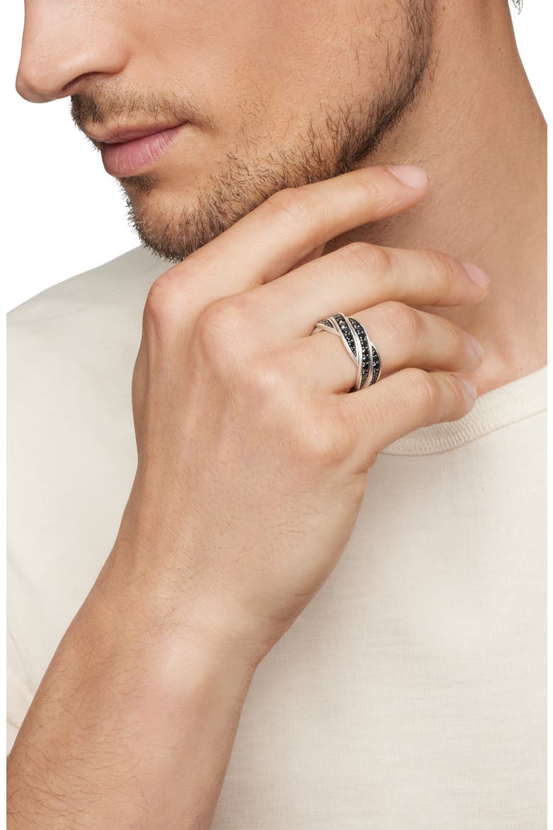 Helios™ Band Ring in Sterling Silver with Pavé Black Diamonds, Alternate, color, STERLING SILVER/ DIAMOND