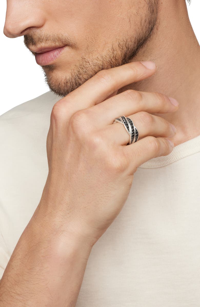 David Yurman Helios<sup>™</sup> Band Ring in Sterling Silver with Pavé Black Diamonds, Alternate, color, Sterling Silver/ Diamond