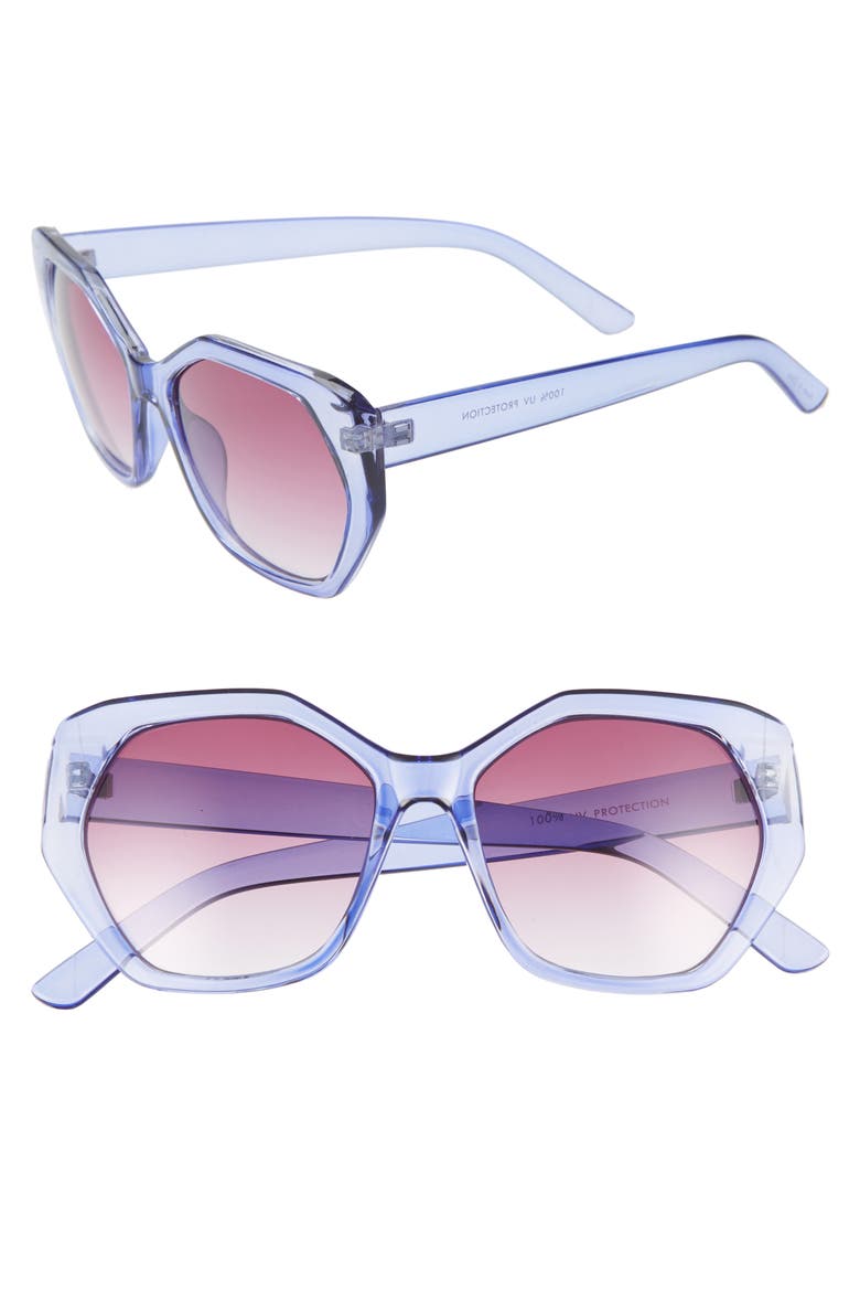 55mm Translucent Sunglasses, Main, color, PURPLE