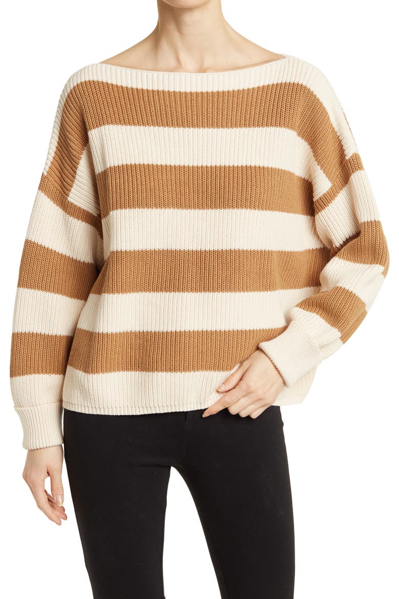 Mozart Stripe Sweater, Main, color, CAMEL/ CREAM