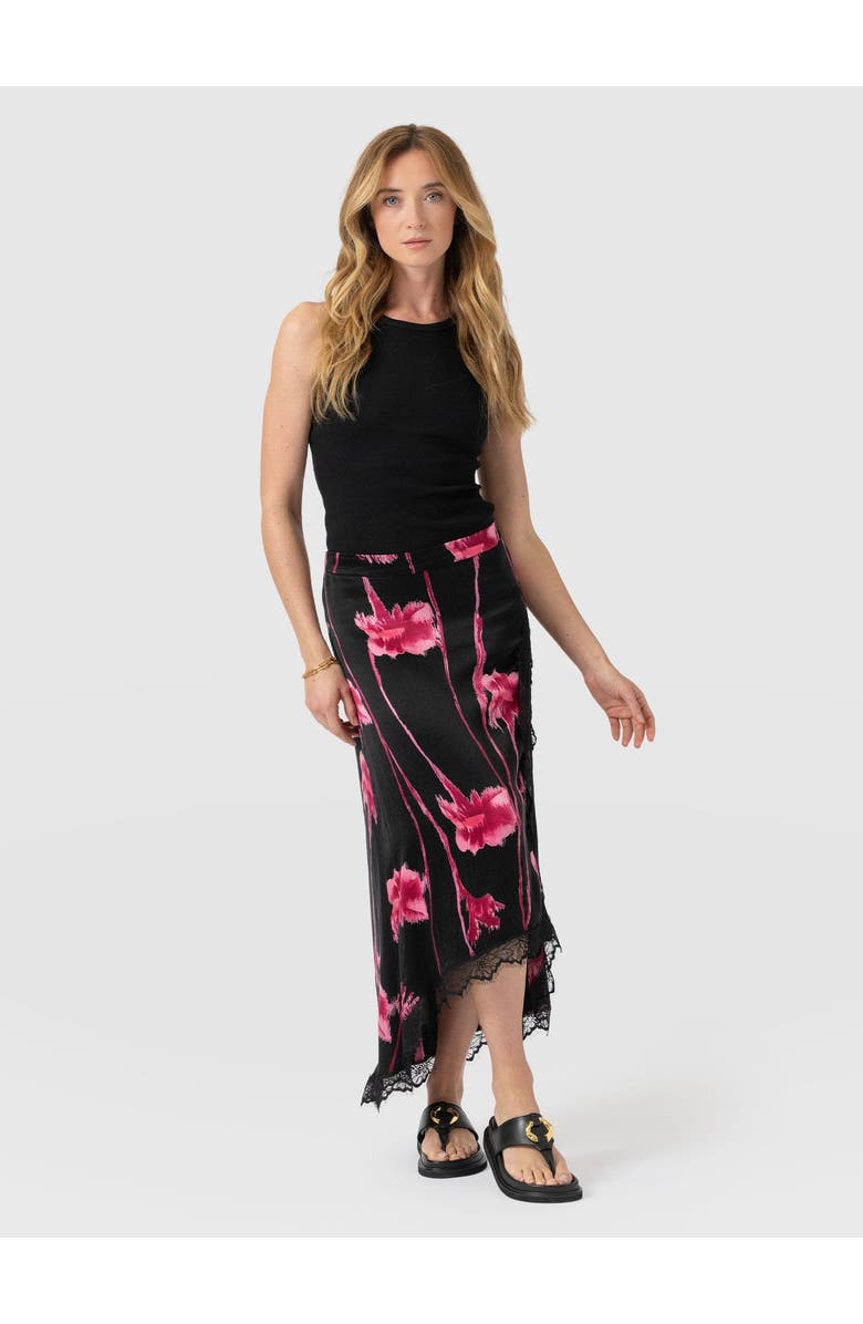 Saint + Sofia Harper Lace Midi Skirt, Alternate, color, Pink Stem Floral