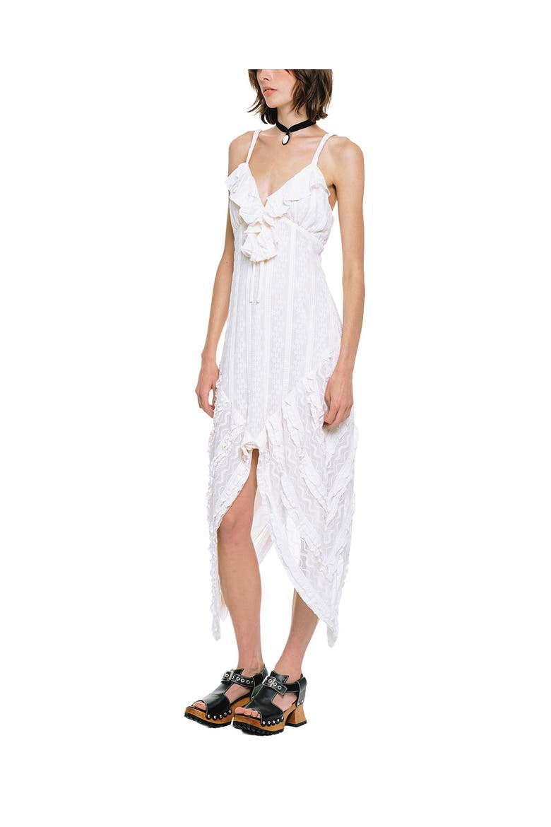 Floral Ruffle Stretch Lace Handkerchief Dress, Alternate, color, Cream