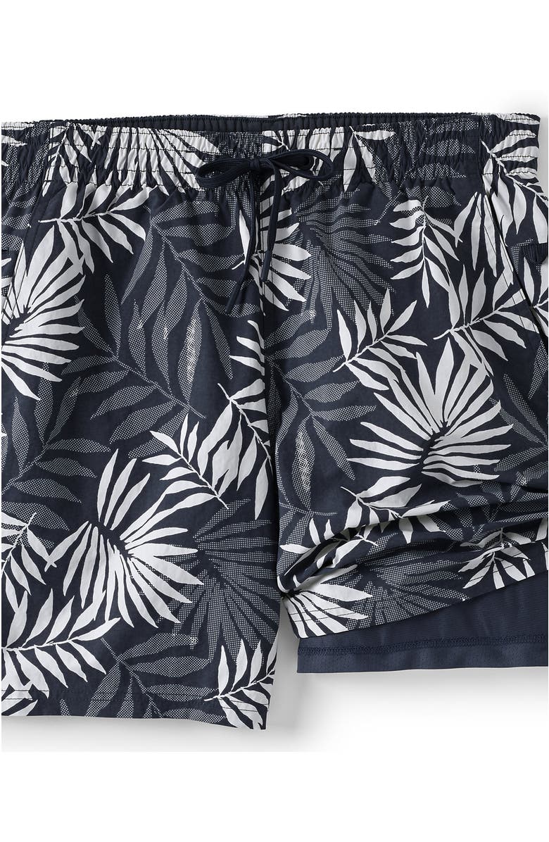 Lands' End 7 Inch Volley Hydroliner Swim Trunks, Alternate, color, Slate Blue Stipple Palm