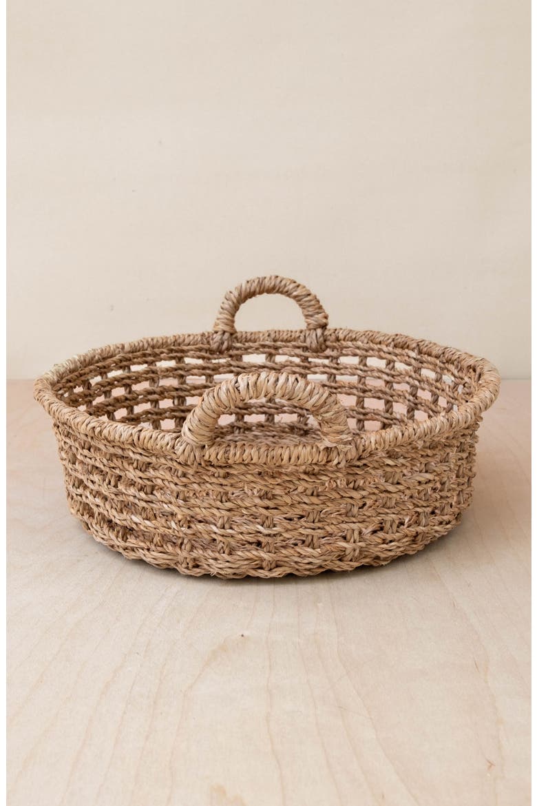 Round Tray Open Weave with Cutout Handles, Alternate, color, Natural