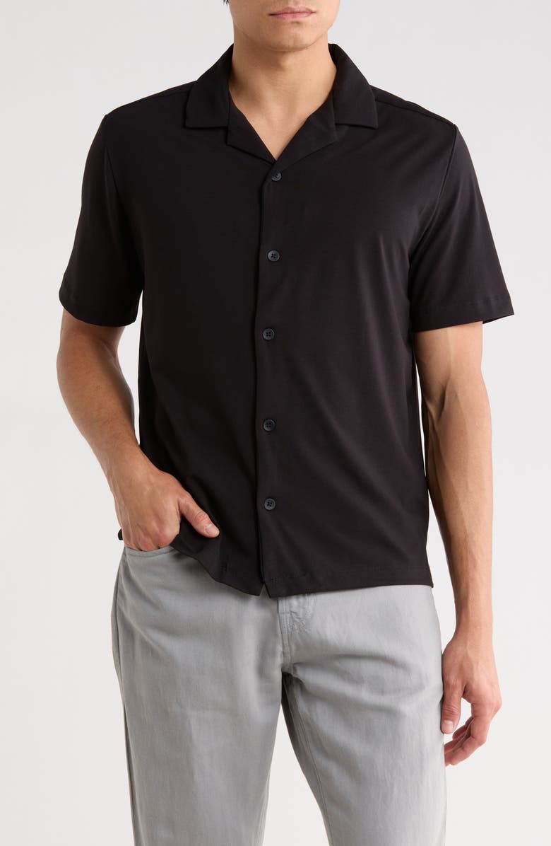 DENIM AND FLOWER Short Sleeve Camp Shirt, Main, color, Black