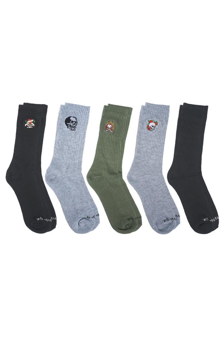 Embroidery Half Cushion Crew Sock 5-Pack, Alternate, color, Black Multi