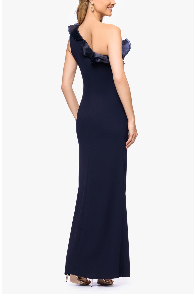 Organza Ruffle One-Shoulder Scuba Crepe Gown, Alternate, color, NAVY/ NAVY