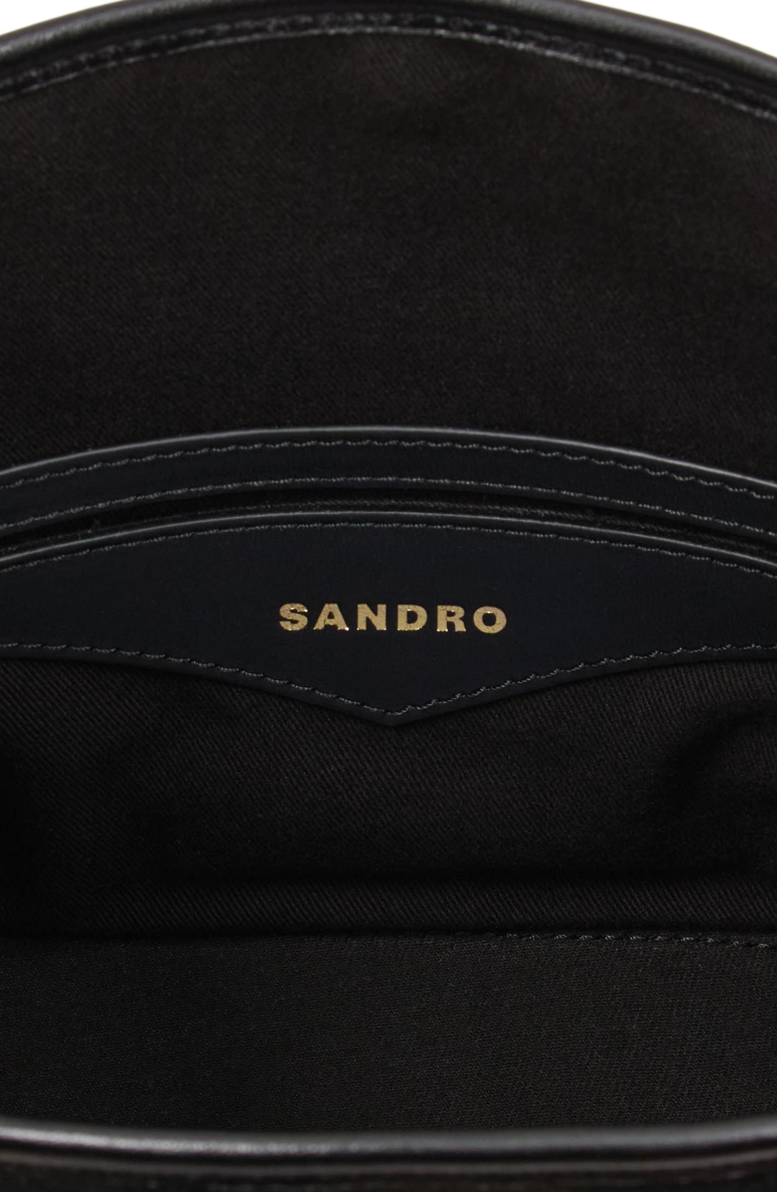 SANDRO Tangoso mini suede and leather bag, Alternate, color, Black