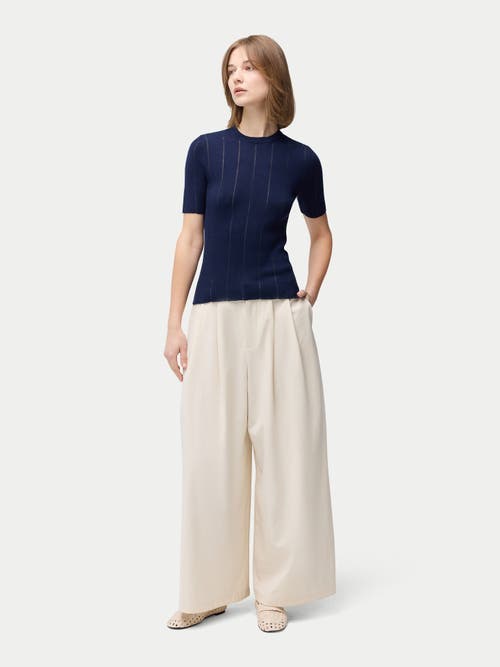 Gobi Mongolian Cashmere Ajour-knit Cashmere Silk Top In Mood Indigo