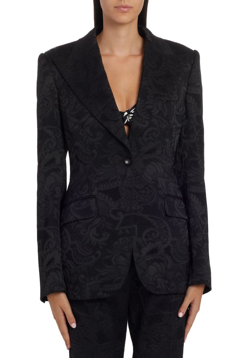 Floral Jacquard Blazer, Alternate, color, BLACK