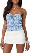 EDIKTED Lanna Gingham Scrunched Strapless Top