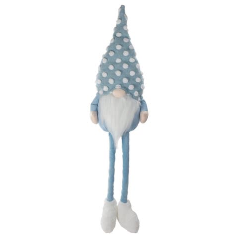 Sitting Spring Gnome Figure with a Pointy Polka Dot Hat - 34" - Blue and White