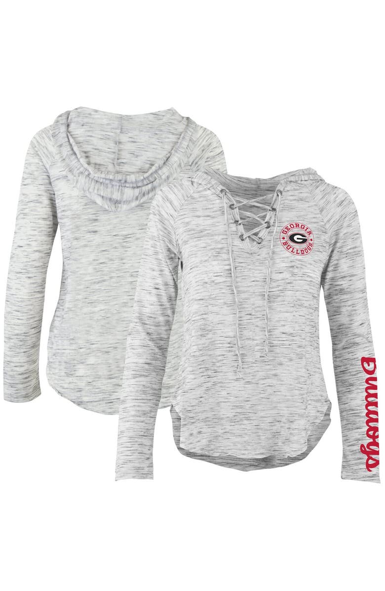 PRESSBOX Women's Pressbox Gray Georgia Bulldogs Space Dye Lace-Up V-Neck Long Sleeve T-Shirt, Main, color, 