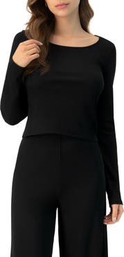 IVONNE Ribbed Long Sleeve Crop Top