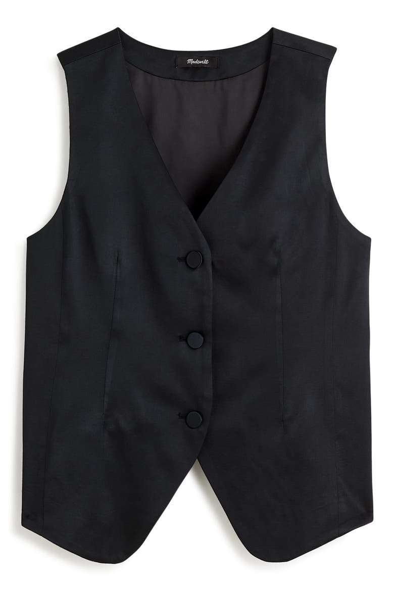 Button Front Satin Vest Top, Alternate, color, TRUE BLACK